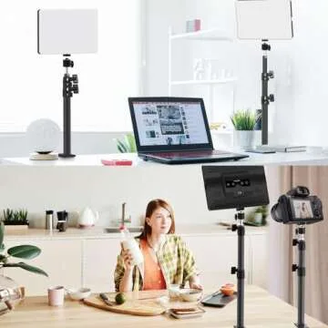 【20W 2-Pack】 RAUBAY LED Video Panel Light with Desk Mount Stand Kit, 3200K-5500K Bi-Colors Key Light with Stand C-Clamp for Live Stream, Video Conferencing, YouTube, TikTok, Make up