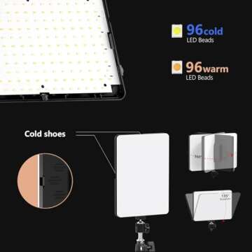 【20W 2-Pack】 RAUBAY LED Video Panel Light with Desk Mount Stand Kit, 3200K-5500K Bi-Colors Key Light with Stand C-Clamp for Live Stream, Video Conferencing, YouTube, TikTok, Make up