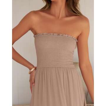 ZESICA Women's 2025 Summer Bohemian Strapless Off Shoulder Lace Trim Backless Flowy A Line Beach Long Maxi Dress,Pink,Medium