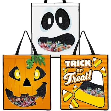 JOYIN 3 PCS Halloween Large Tote See-through Bags - Perfect for Trick or Treating