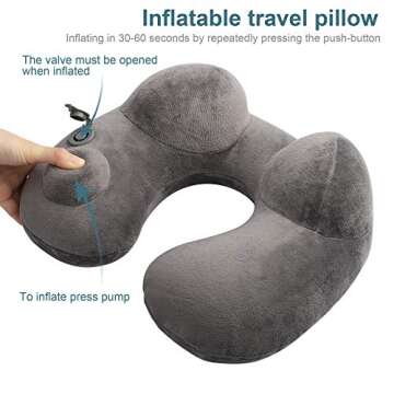 MRSGUO Inflatable Travel Pillow Soft Velvet Support Head, Neck and Chin in Airplanes Car and Home Washable Cover with Portable Carrying Bag