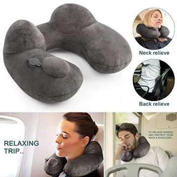 MRSGUO Inflatable Travel Pillow Soft Velvet Support Head, Neck and Chin in Airplanes Car and Home Washable Cover with Portable Carrying Bag