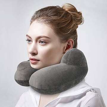 MRSGUO Inflatable Travel Pillow Soft Velvet Support Head, Neck and Chin in Airplanes Car and Home Washable Cover with Portable Carrying Bag