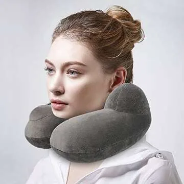 MRSGUO Inflatable Travel Pillow Soft Velvet Support Head, Neck and Chin in Airplanes Car and Home Washable Cover with Portable Carrying Bag
