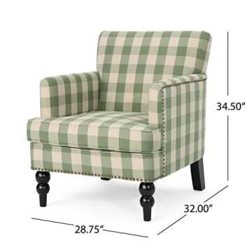 GDFStudio Tufted Fabric Club Chair, Green Checkerboard