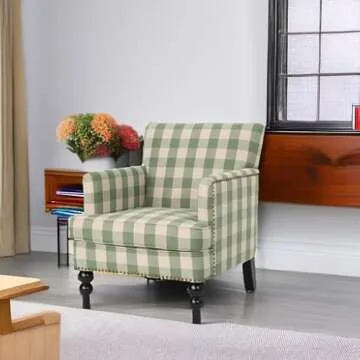 GDFStudio Tufted Fabric Club Chair, Green Checkerboard