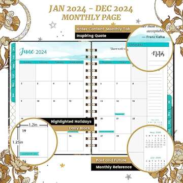 2024 Planner - 2024 Planner Weekly and Monthly, Jan 2024 - Dec 2024, 8.5" x 6.4", 2024 Calednar Planner, Monthly Tabs, Holidays, Back Pocket, Thick Paper, Strong Binding, Perfect Daily Organizer