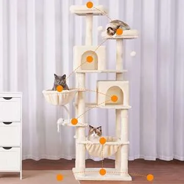 Heybly Cat Tree, 70 inches Tall Cat Tower condo with Toy for Indoor Large Cats, Cat House Furniture ...