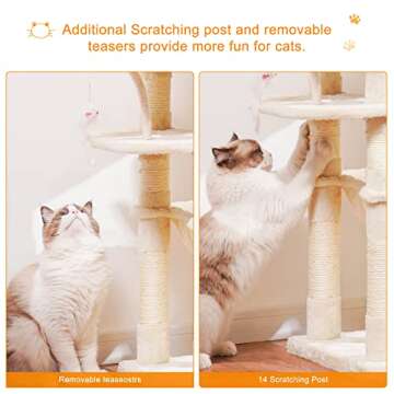 Heybly Cat Tree, 70 inches Tall Cat Tower condo with Toy for Indoor Large Cats, Cat House Furniture with Padded Plush Perch, Cozy Hammock and Sisal Scratching Posts,Beige HCT032M