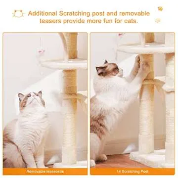 Heybly Cat Tree, 70 inches Tall Cat Tower condo with Toy for Indoor Large Cats, Cat House Furniture with Padded Plush Perch, Cozy Hammock and Sisal Scratching Posts,Beige HCT032M