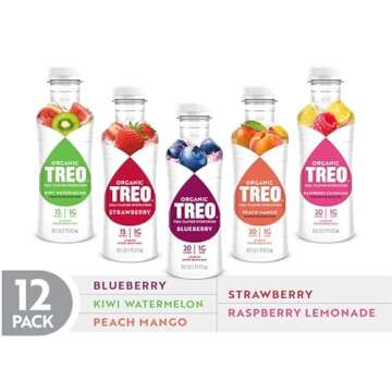 Treo Fruit & Birch Water Drink, Variety Pack, USDA Organic, Non-GMO Project Verified, Vegan, Gluten-Free, 10 Calories & 1g of Sugar Per Serving, 16 fl oz, Pack of 12