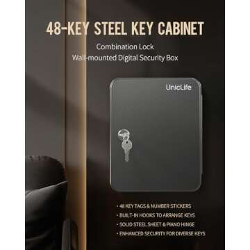 Uniclife 48-Key Steel Key Cabinet with Security Features
