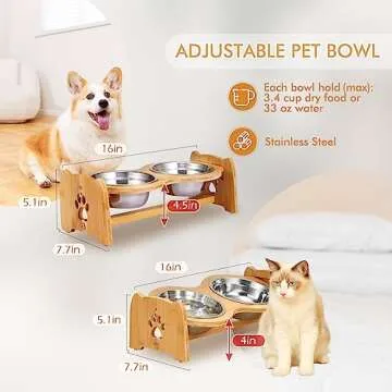X-ZONE PET Elevated Dog Bowls for Cats and Dogs, Adjustable Bamboo Raised Dog Bowls for Small Dog, F...
