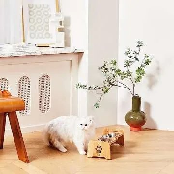 X-ZONE PET Adjustable Bamboo Elevated Dog Bowls Set