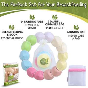 M&Y Bamboo Nursing Pads (14 Washable Pads + 3 Bonuses), Leak-Proof, Extra-Soft, Reusable Breast Pads, L (4.7 in) Multicolor