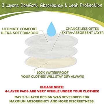 M&Y Bamboo Nursing Pads (14 Washable Pads + 3 Bonuses), Leak-Proof, Extra-Soft, Reusable Breast Pads, L (4.7 in) Multicolor