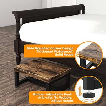 FYGUES Heavy Duty Wooden Step Stool with Non-Slip Feet - 500 LBS Capacity