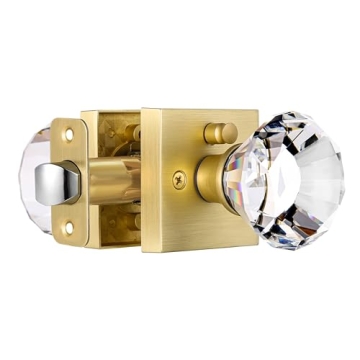 HIEMEY Square Glass Crystal Interior, Bedroom and Bathroom Privacy Gold Door Knobs with Lock, Satin ...
