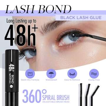 Lash Bond and Seal, BEYELIAN Cluster Lash Glue Mascara Wand for Lash Clusters, DIY Eyelash Extension Bond & Seal Strong Hold & Latex Free Waterproof for Personal Makeup Strong Hold 72 Hours