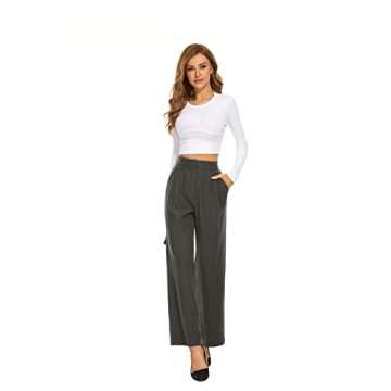 FUNYYZO Women's Wide Leg Pants High Elastic Waisted in The Back Business Work Trousers Long Straight...