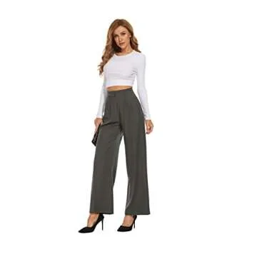 FUNYYZO Women's Wide Leg Pants High Elastic Waisted in The Back Business Work Trousers Long Straight Suit Pants