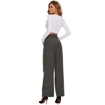FUNYYZO Women's Wide Leg Pants High Elastic Waisted in The Back Business Work Trousers Long Straight Suit Pants