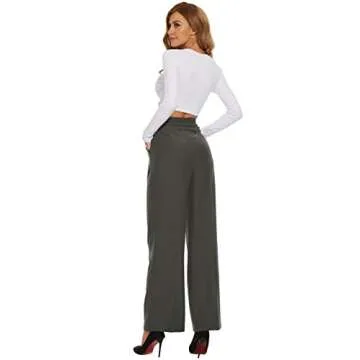 FUNYYZO Women's Wide Leg Pants High Elastic Waisted in The Back Business Work Trousers Long Straight Suit Pants