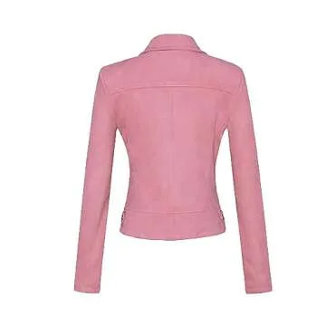 Meoguillat Brown Leather Moto Jacket for Women