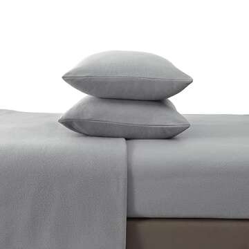 Softan Fleece Queen Sheets Set 4-Piece Microfleece Bed Sets with 15" Deep Pocket Fitted Sheet, Fuzzy Velvet Sheets for Queen Size Bed，Light Grey