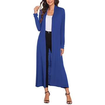 Bluetime Women Floor Length Open Front Cardigan Lightweight Long Sleeve Maxi Duster with Pockets (XL, Royal Blue)