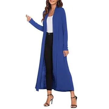 Bluetime Women Floor Length Open Front Cardigan Lightweight Long Sleeve Maxi Duster with Pockets (XL, Royal Blue)