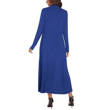 Bluetime Women Floor Length Open Front Cardigan Lightweight Long Sleeve Maxi Duster with Pockets (XL, Royal Blue)