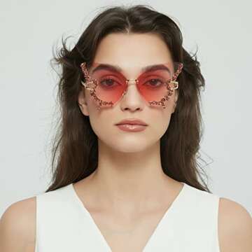 Luxury Diamond Butterfly Sunglasses Women Vintage Rimless Oversized Rhinestone bling Sun Glasses Lad...