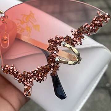 Luxury Diamond Butterfly Sunglasses Women Vintage Rimless Oversized Rhinestone bling Sun Glasses LadiesY2K Eyewear (pink)