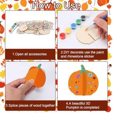 Fennoral 10 Pack Wooden Pumpkin Crafts for Kids Make You Own 3D Pumpkin DIY Coloring Wooden Fall Art and Craft for Girls Boys Table Window Decoration Halloween Autumn Thanksgiving Gifts