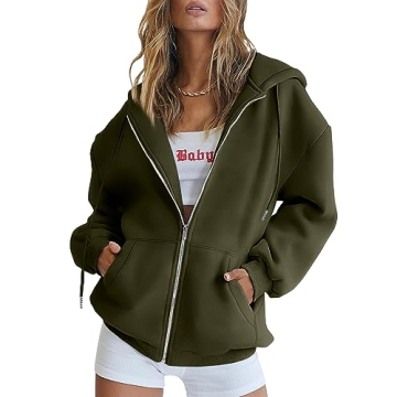 Trendy Queen Women's Zip Up Hoodies - Cozy Oversized Sweatshirts for Fall & Winter 2025