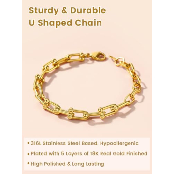 KeyStyle Gold Paperclip Chain Bracelet for Women, Adjustable