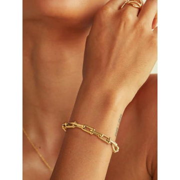 KeyStyle Gold Paperclip Chain Bracelet for Women, Adjustable