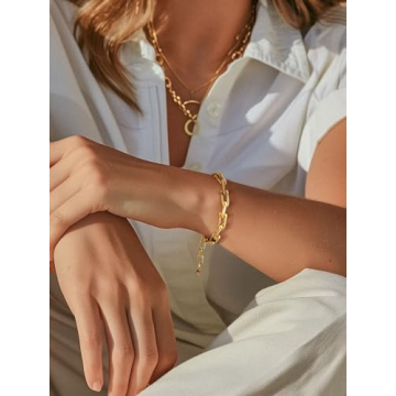 KeyStyle Gold Paperclip Chain Bracelet for Women, Adjustable