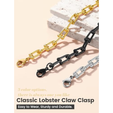 KeyStyle Gold Paperclip Chain Bracelet for Women, Adjustable