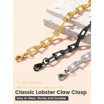 KeyStyle Gold Paperclip Chain Bracelet for Women, Adjustable