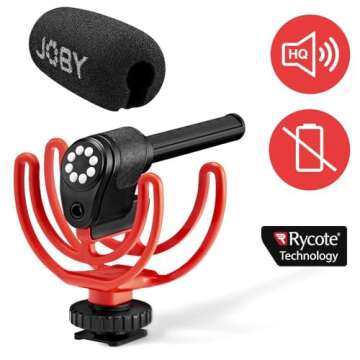 Joby Wavo On-Camera Vlogging Compact Microphone Super Cardioid Pattern with Rycote Duo-Lyre for Smar...