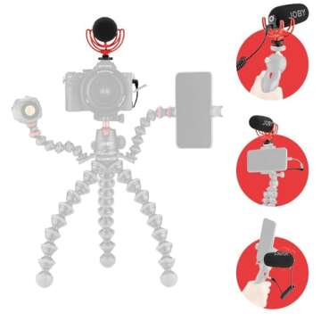 Joby Wavo On-Camera Vlogging Compact Microphone Super Cardioid Pattern with Rycote Duo-Lyre for Smartphone, CSC, Mirrorless, Vlogging, Youtuber, Podcast, IRL, Content Creators