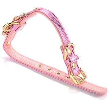 LOVPE Gold Bling Diamond Giltter Leather Fashion Collar with Ring for Tags for Small Dogs,Cat,Puppy ...