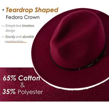 Lisianthus Women Belt Buckle Fedora Hat Claret-red