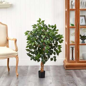 Nearly Natural 3' Ficus Silk Artificial Trees, 36in, Green