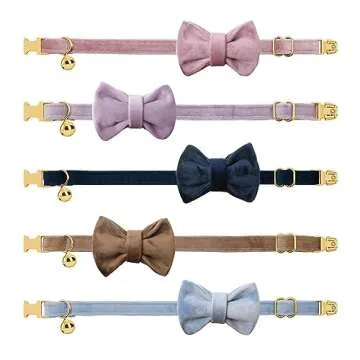 Personalized Cat Collar with Name Plate,Adjustable Tough Nylon Cat ID Collars with Bell,Customize Engraved Pet Name and Phone Number (Velvet Style B)