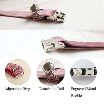 Personalized Cat Collar with Name Plate,Adjustable Tough Nylon Cat ID Collars with Bell,Customize Engraved Pet Name and Phone Number (Velvet Style B)