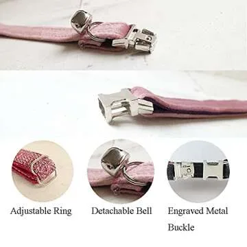 Personalized Cat Collar with Name Plate,Adjustable Tough Nylon Cat ID Collars with Bell,Customize Engraved Pet Name and Phone Number (Velvet Style B)