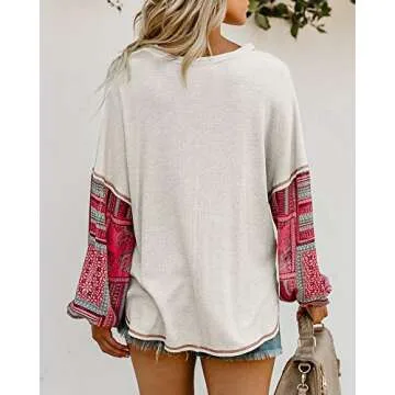 Stylish Valphsio Women's Boho Long Sleeve Henley Shirt